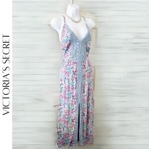 VICTORIA'S SECRET Blue Ditsy Floral & Crochet Sundress, S